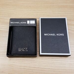 MICHAEL KORS Malone Bifold Folding Card Case Wallet Black Saffiano Leather $68